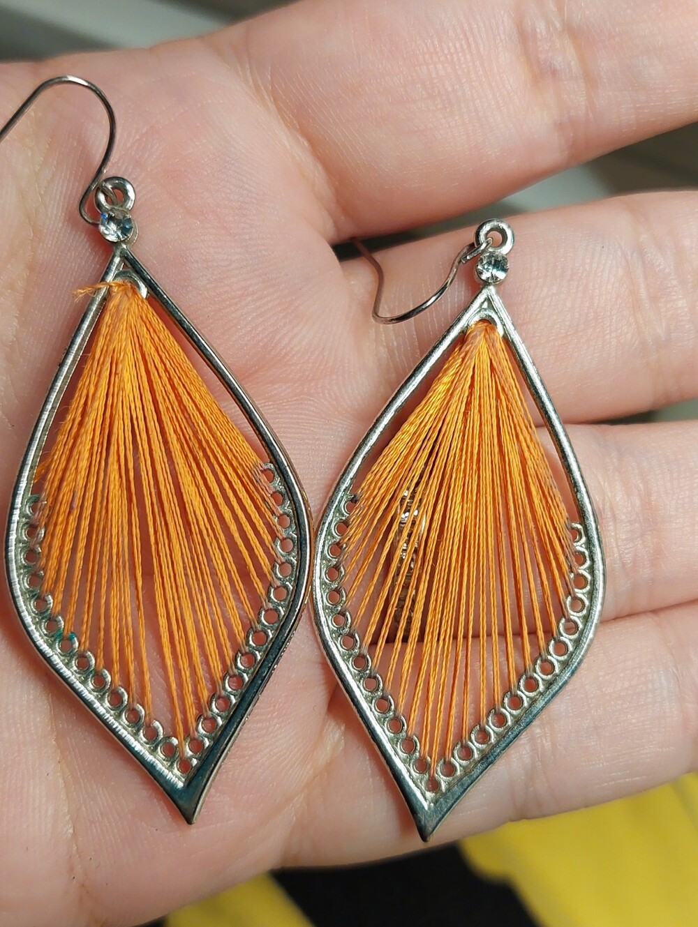 Handcrafted Orange Thread Teardrop Earrings